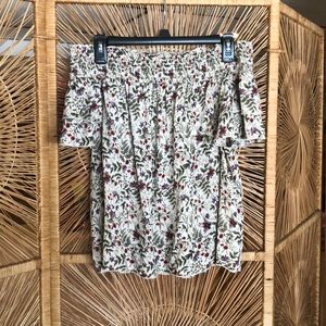 A. Byer Off Shoulder Ruffle Floral Top